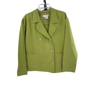 Chaus Petite‎ M Lime Green Double-Breasted Tencel Lyocell Jacket